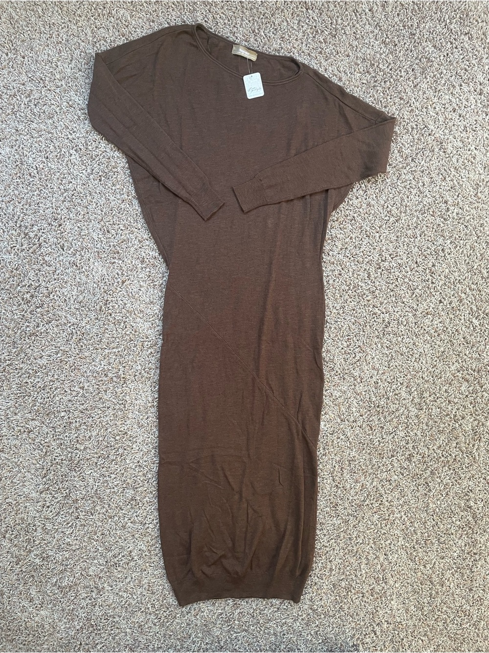 Free People Free-est Brown Maxi Sleeve Off Shoulder Knit Dress Women Size S NWT